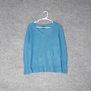Halogen Sweater Womens S Blue V Neck Cashmere Pullover Long Sleeve Knit Petite